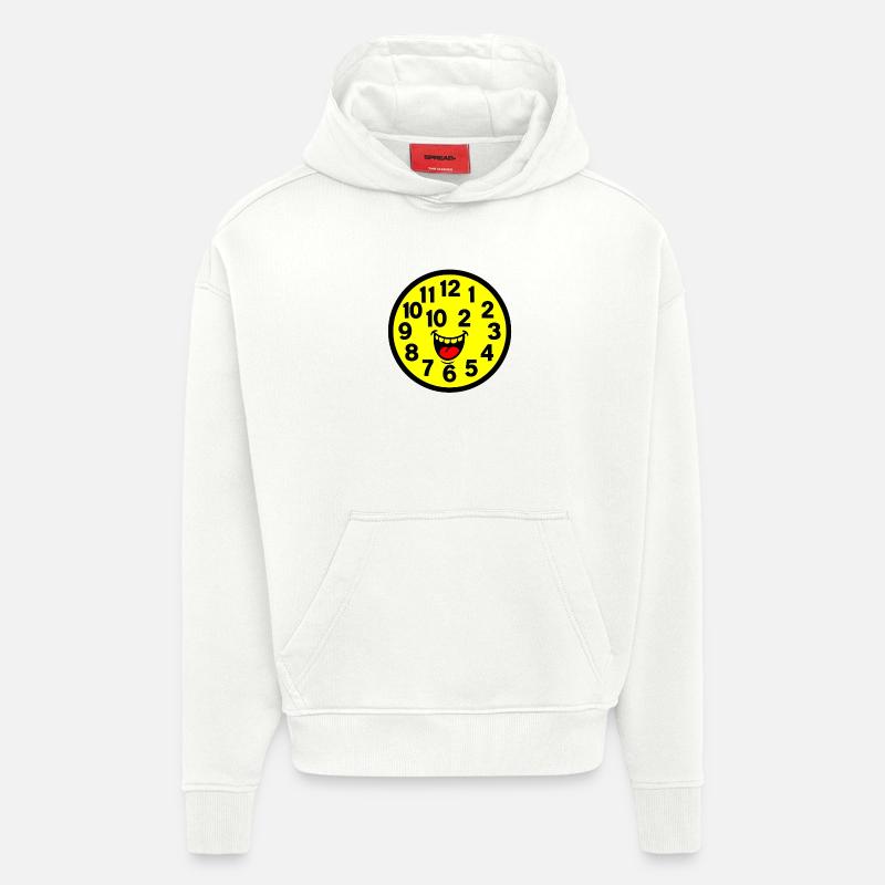 Conception d’horloge parodiée joyeuse - Sweat à capuche bio épais oversize fabriqué en UE - OFF WHITE