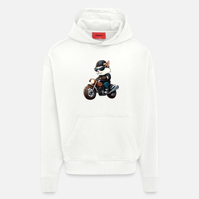 Chat Motard - Sweat à capuche bio épais oversize fabriqué en UE - OFF WHITE