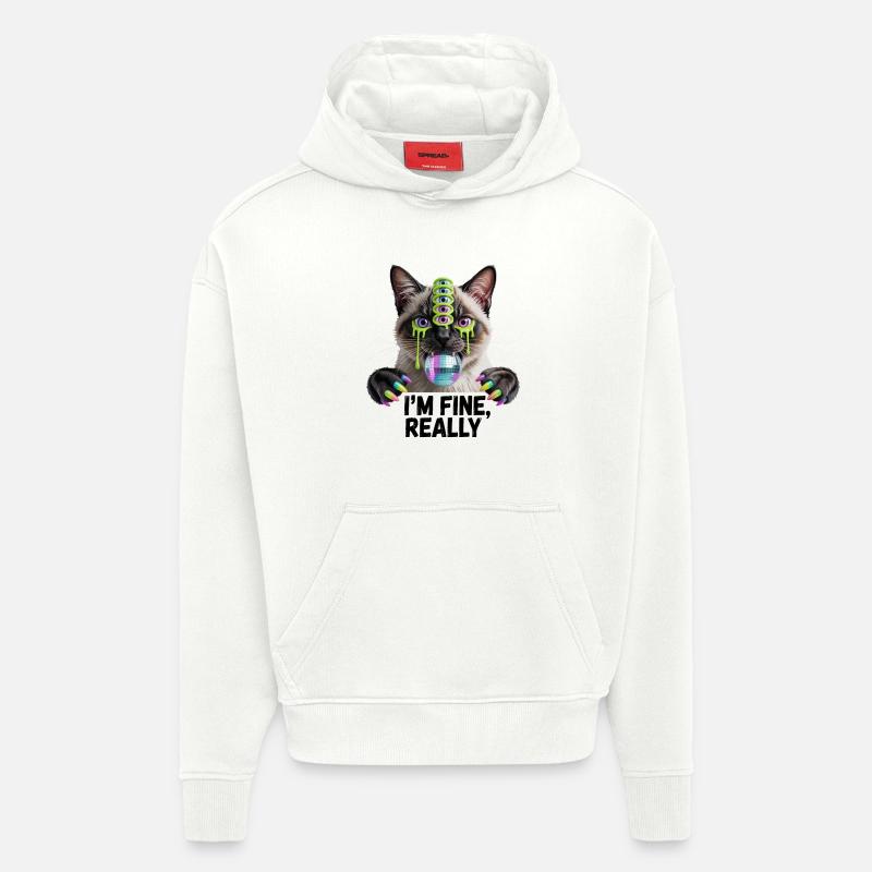 Neon-Mehräugige Disco-Katze - Hoodie- made by SPREAD  - OFF WHITE
