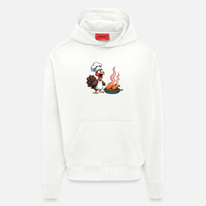 Cuisinier de dinde de Thanksgiving - Sweat à capuche bio épais oversize fabriqué en UE - OFF WHITE