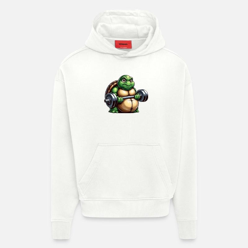 Entraînement avec haltères Grim Turtle - Sweat à capuche bio épais oversize fabriqué en UE - OFF WHITE