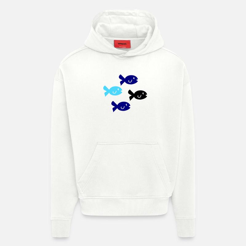 Fiskesilhuett - Heavyweight Oversized Organic hettegenser produsert i EU - OFF WHITE