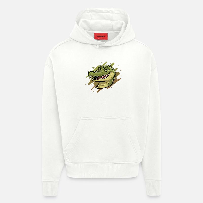 Tête de dessin animé crocodile - Sweat à capuche bio épais oversize fabriqué en UE - OFF WHITE