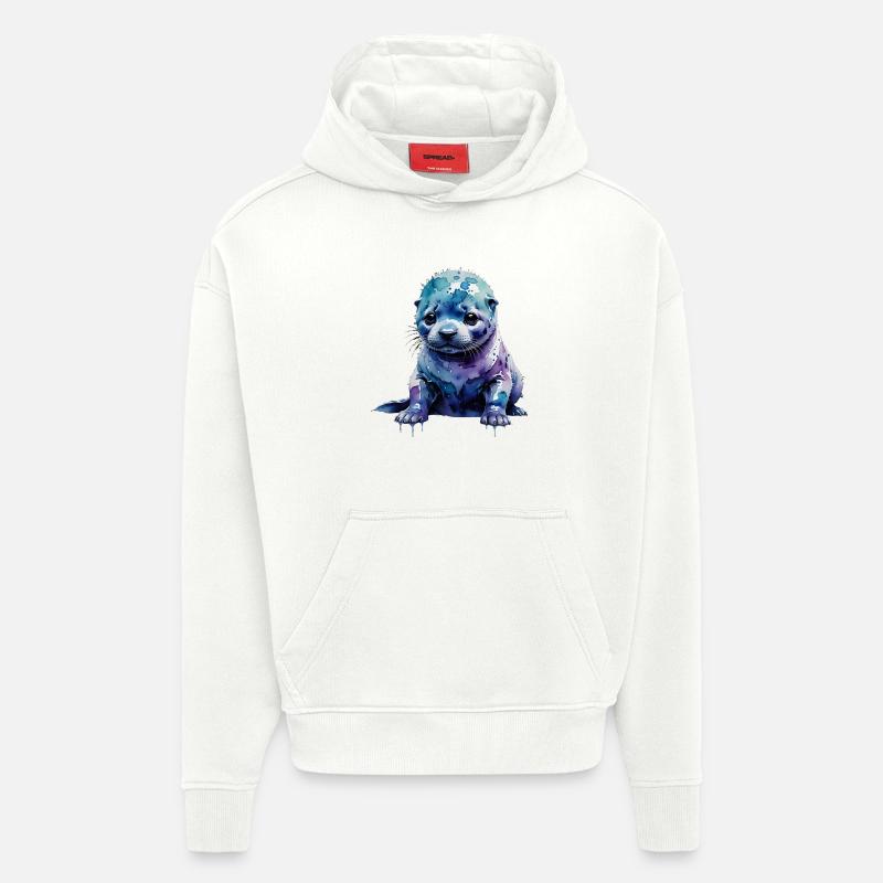 Loutre de phoque aquarelle - Sweat à capuche bio épais oversize fabriqué en UE - OFF WHITE