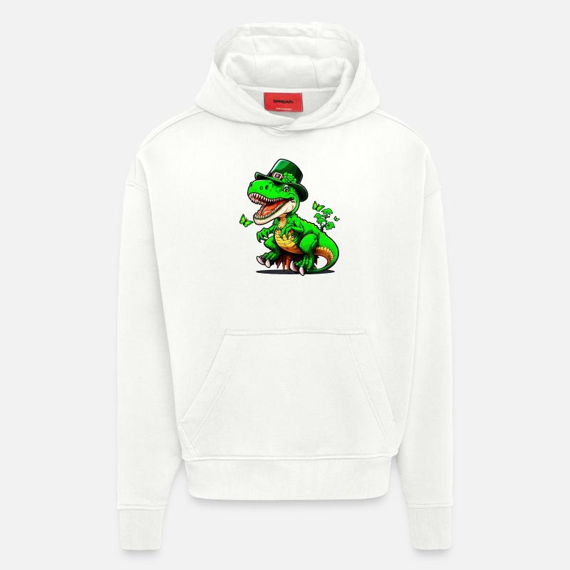 St. Patrick Day T-Rex Dinosaur with Hat - Hoodie- made by SPREAD  - OFF WHITE
