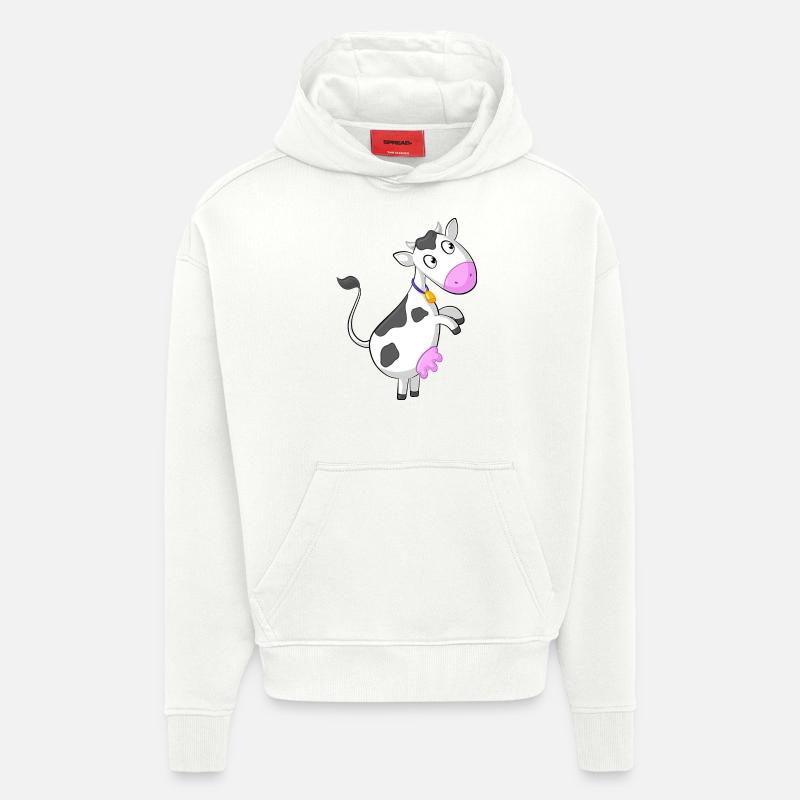 bande dessinée de vache curieuse - Sweat à capuche bio épais oversize fabriqué en UE - OFF WHITE