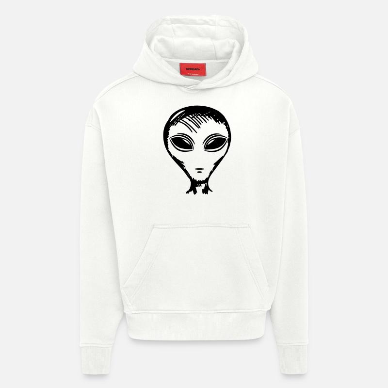 visage Alien - Sweat à capuche bio épais oversize fabriqué en UE - OFF WHITE