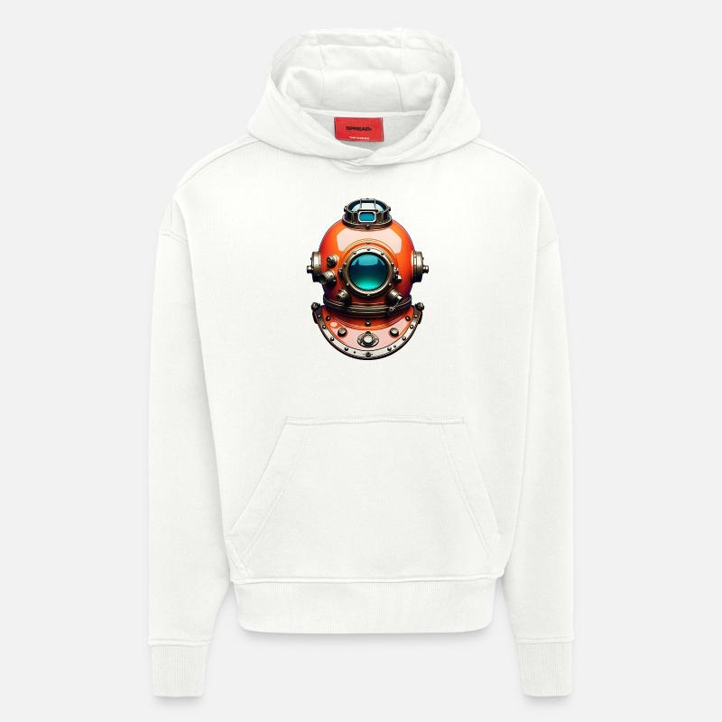 Vieux casque de plongée nostalgique - Sweat à capuche bio épais oversize fabriqué en UE - OFF WHITE