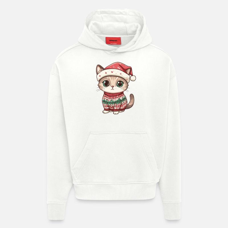 Katze Weihnachten Comic - Hoodie- made by SPREAD  - OFF WHITE