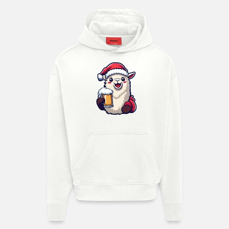 Bière de Noël Alpaga Llama - Sweat à capuche bio épais oversize fabriqué en UE - OFF WHITE