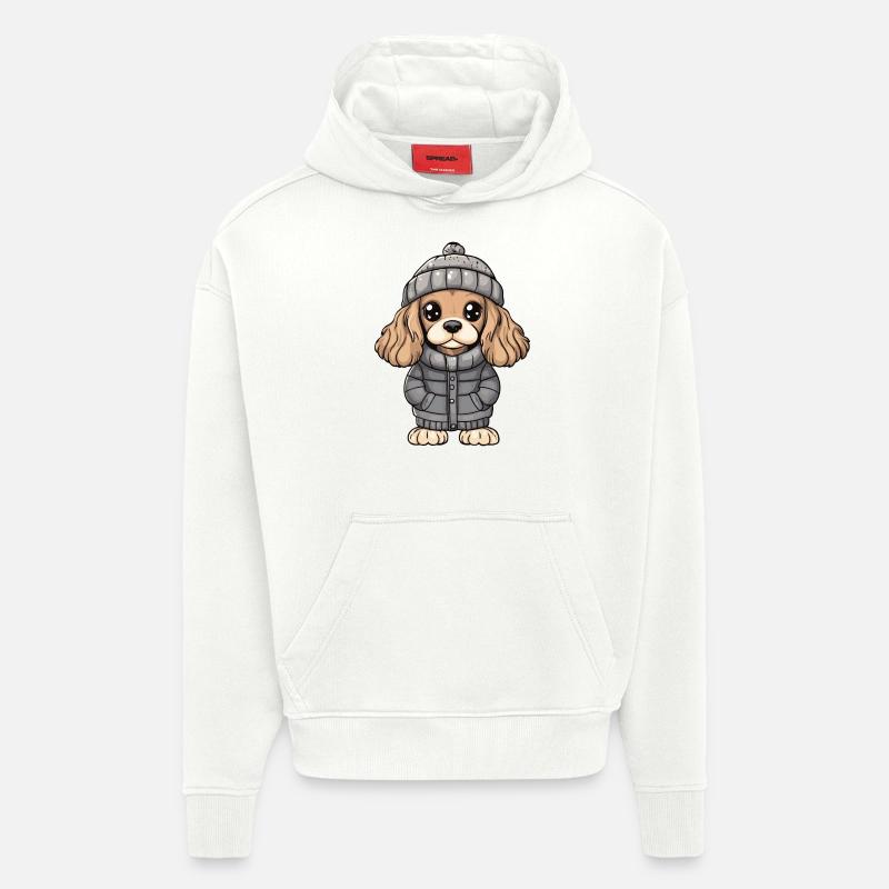 Cocker Spaniel Chien Hiver - Sweat à capuche bio épais oversize fabriqué en UE - OFF WHITE