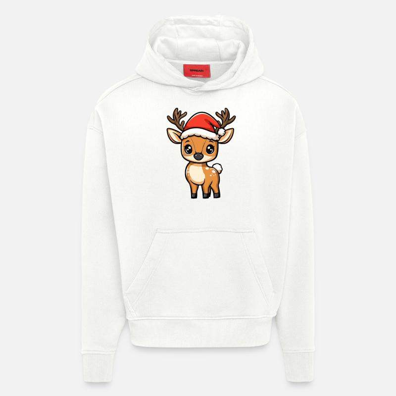 Noël du cerf - Sweat à capuche bio épais oversize fabriqué en UE - OFF WHITE