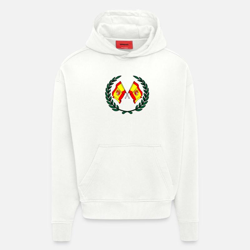 Drapeaux Espagne en couronne de laurier - Sweat à capuche bio épais oversize fabriqué en UE - OFF WHITE