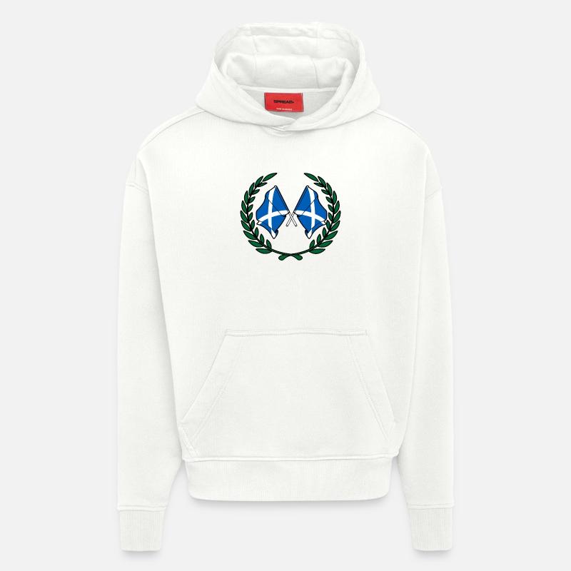 Drapeaux Ecosse en couronne de laurier - Sweat à capuche bio épais oversize fabriqué en UE - OFF WHITE