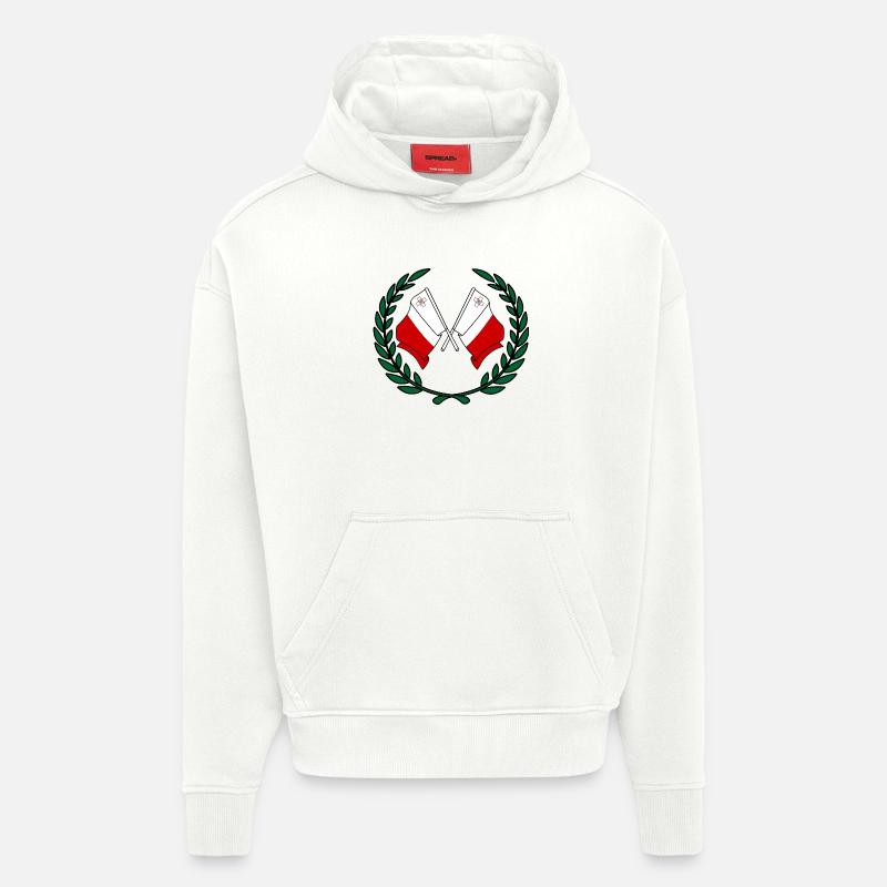 Drapeaux Malte en couronne de laurier - Sweat à capuche bio épais oversize fabriqué en UE - OFF WHITE