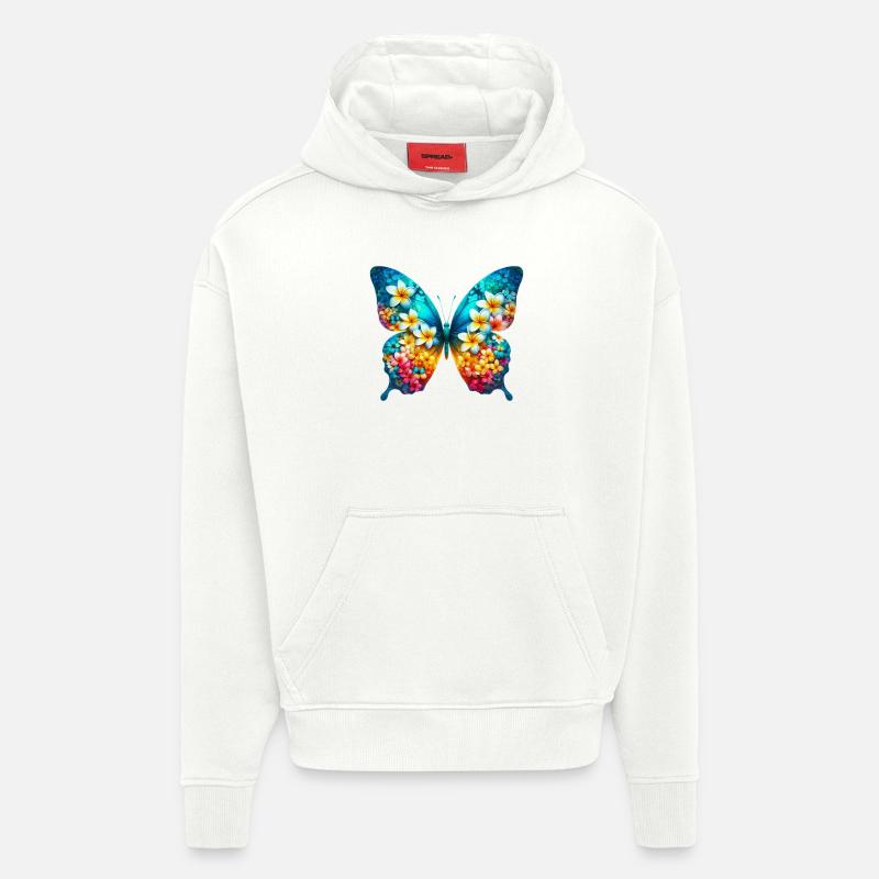 Papillon frangipanier frangipanier - Sweat à capuche bio épais oversize fabriqué en UE - OFF WHITE