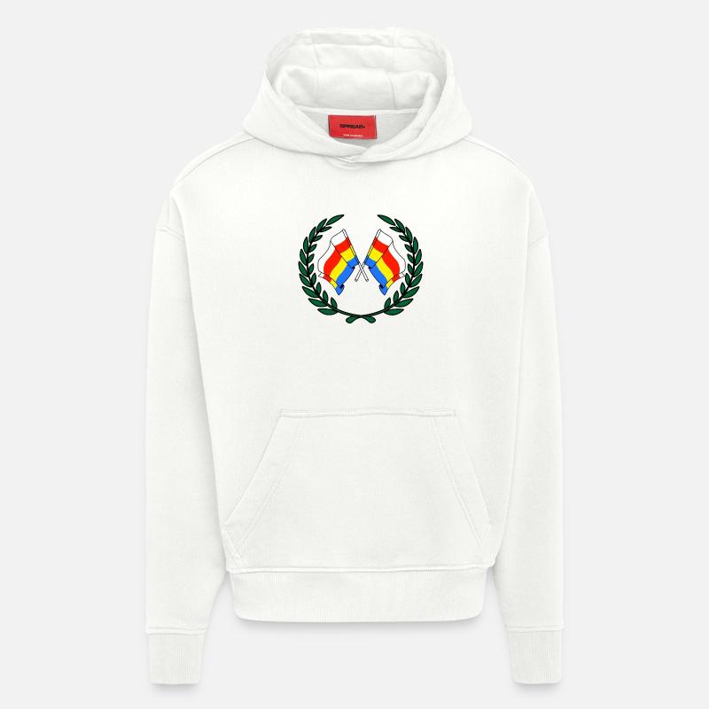 Drapeaux Couronne de laurier Podlaskie - Sweat à capuche bio épais oversize fabriqué en UE - OFF WHITE