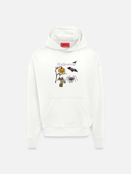 Halloween Pumpkin and Bat Design - Hoodie- made by SPREAD  - OFF WHITE