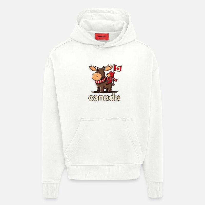 Canada-Moose mit kleinem Begleiter - Hoodie- made by SPREAD  - OFF WHITE