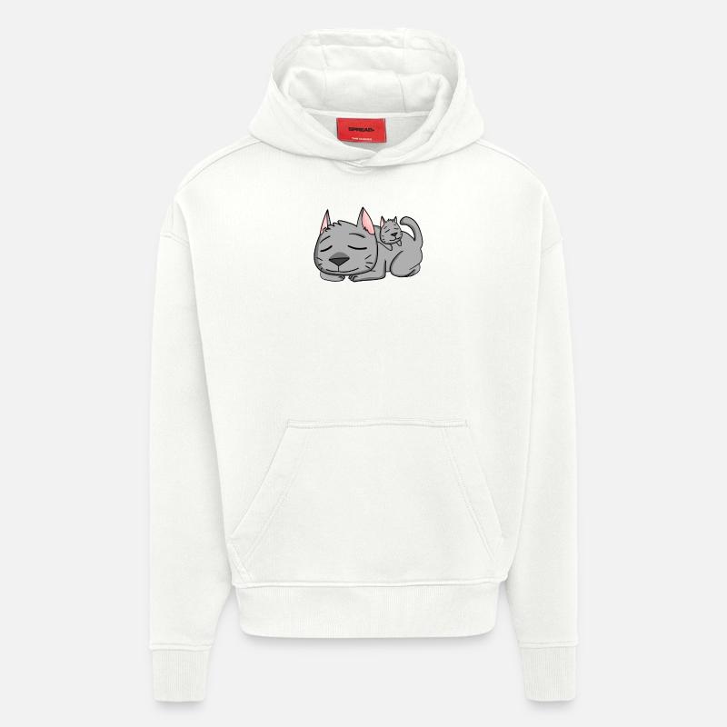 Chat avec bébé chat - Sweat à capuche bio épais oversize fabriqué en UE - OFF WHITE