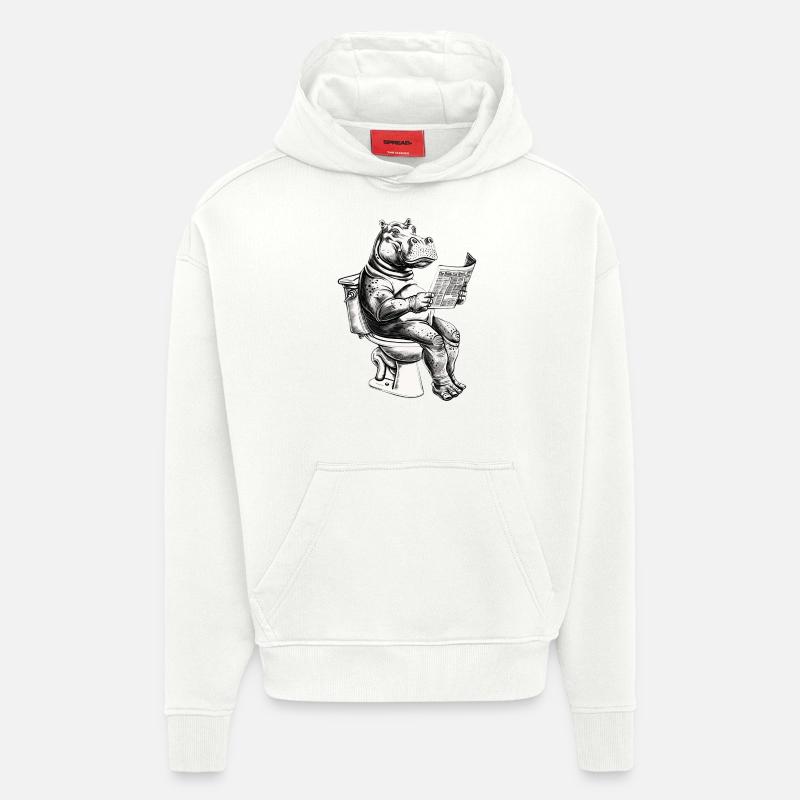 Lachendes Nilpferd mit Zeitung - Hoodie- made by SPREAD  - OFF WHITE