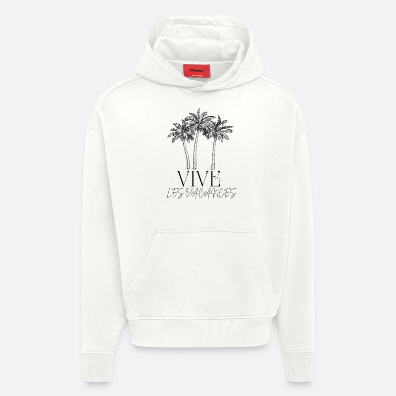VIVE LES VACANCES. VACANCES.BONNES VACANCES. - Sweat à capuche bio épais oversize fabriqué en UE - OFF WHITE