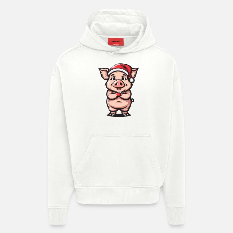Noël cochon - Sweat à capuche bio épais oversize fabriqué en UE - OFF WHITE