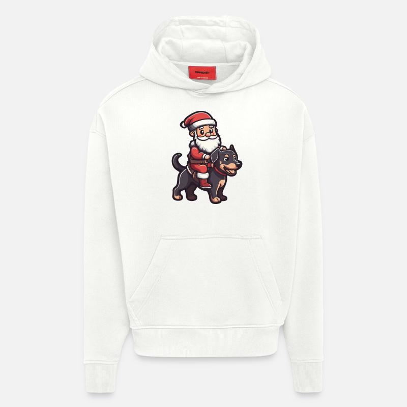 Doberman Chien Père Noël - Sweat à capuche bio épais oversize fabriqué en UE - OFF WHITE