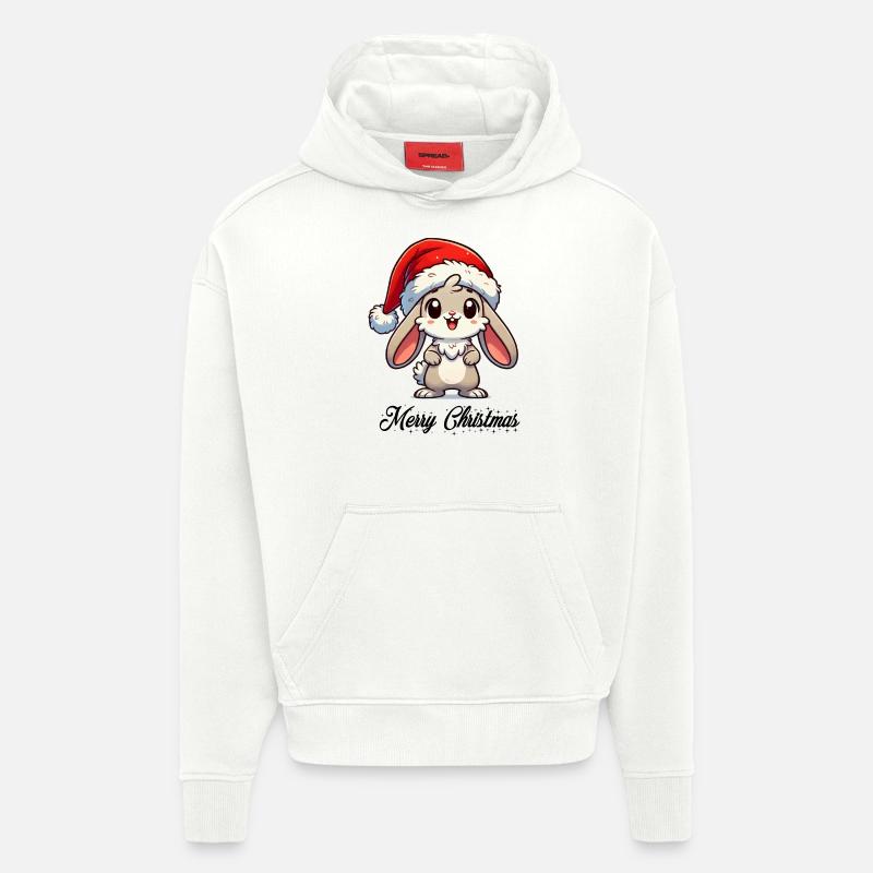 Lapin Joyeux Noël - Sweat à capuche bio épais oversize fabriqué en UE - OFF WHITE