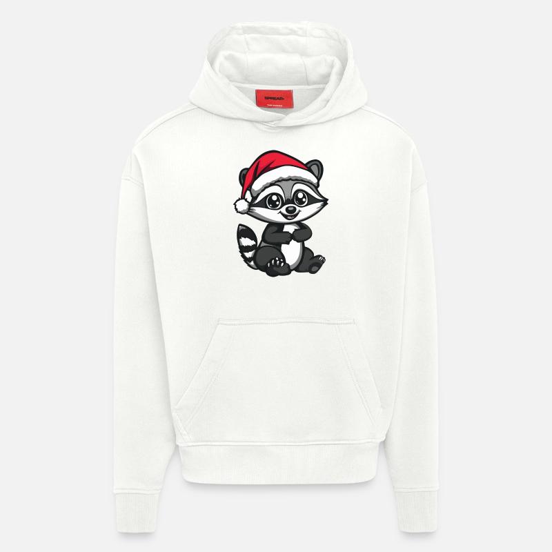 raton laveur Noël mignon - Sweat à capuche bio épais oversize fabriqué en UE - OFF WHITE