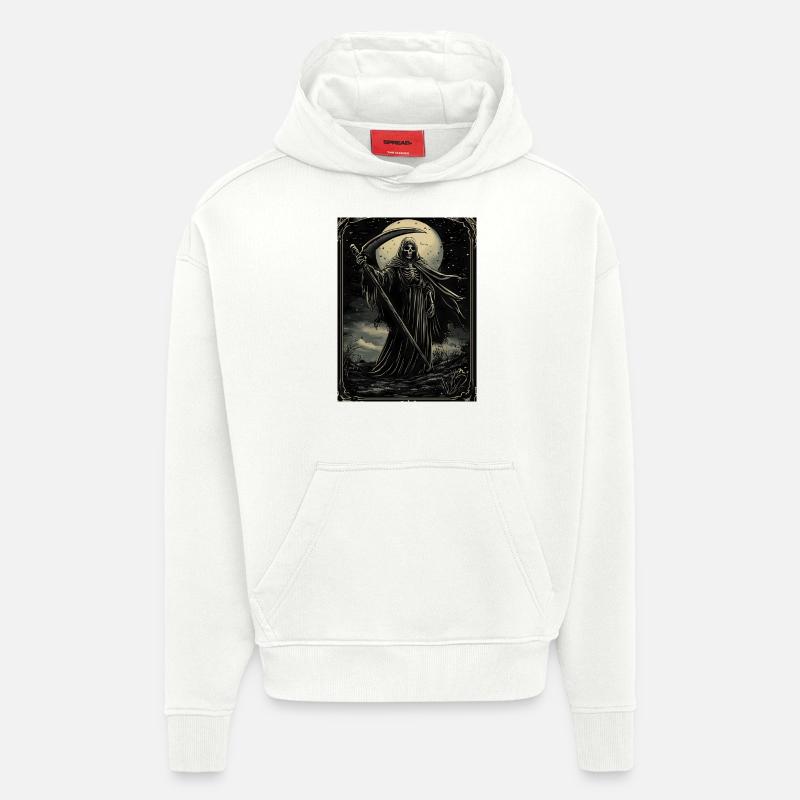 Halloween, Grim Reaper, Gothique, Goth - Sweat à capuche bio épais oversize fabriqué en UE - OFF WHITE
