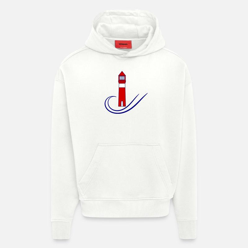 PHARE. MER. OCEAN. NATURE. VACANCES.VOYAGE - Sweat à capuche bio épais oversize fabriqué en UE - OFF WHITE