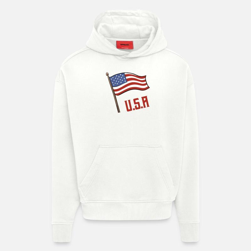 Drapeau des États-Unis - Sweat à capuche bio épais oversize fabriqué en UE - OFF WHITE