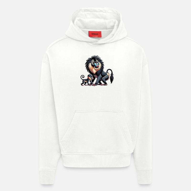 Mandrill mère et enfant - Sweat à capuche bio épais oversize fabriqué en UE - OFF WHITE