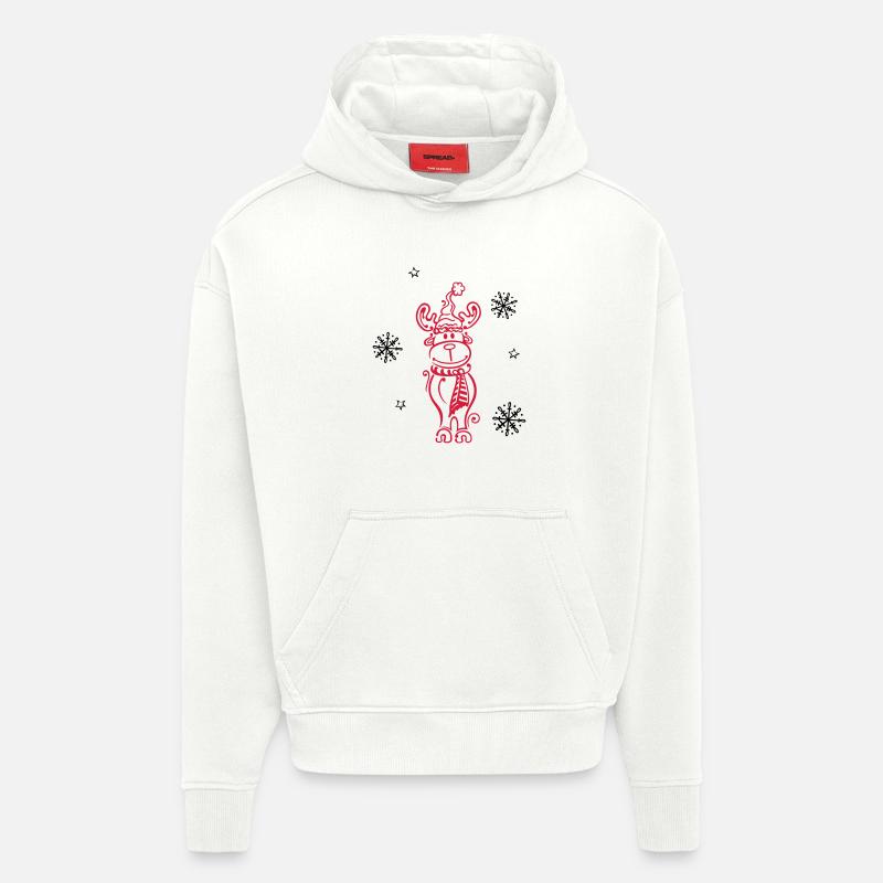 Wapiti, rennes avec des flocons - Sweat à capuche bio épais oversize fabriqué en UE - OFF WHITE