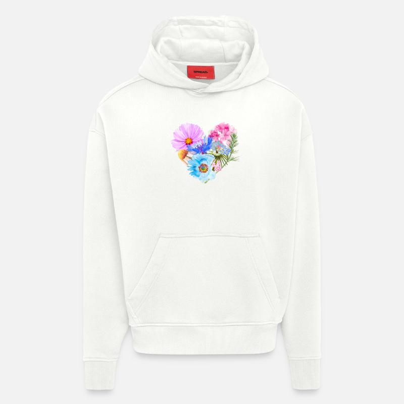 Cœur de fleurs | Cadeau Saint-Valentin - Sweat à capuche bio épais oversize fabriqué en UE - OFF WHITE