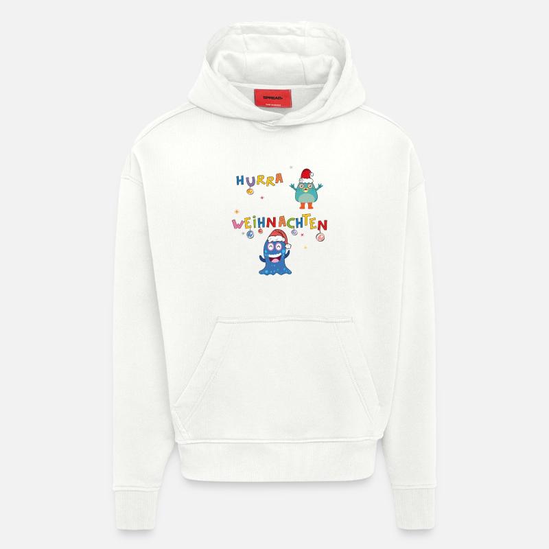 Hourra Noël - Sweat à capuche bio épais oversize fabriqué en UE - OFF WHITE