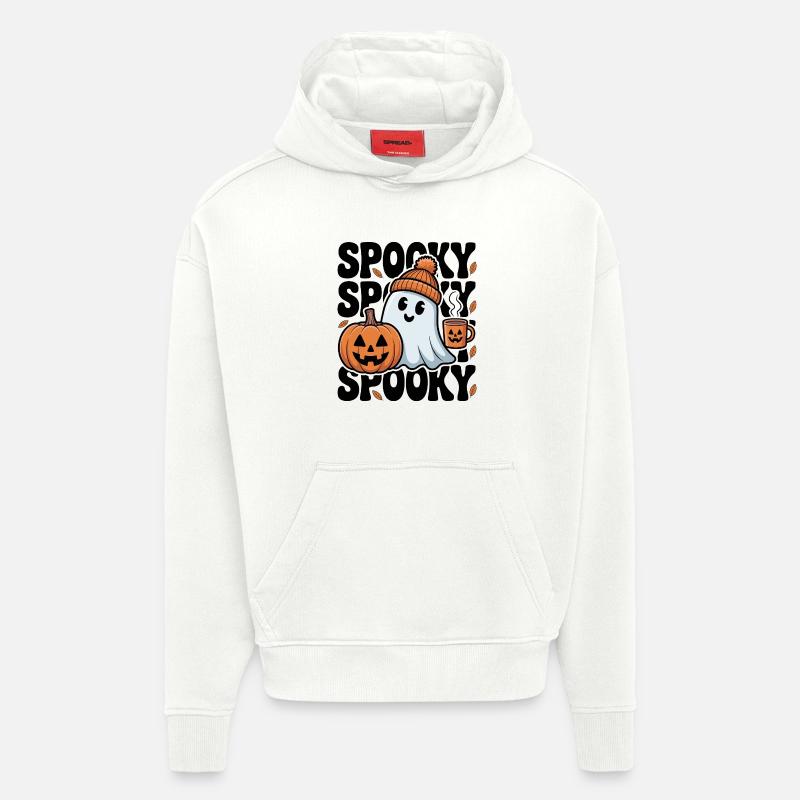 Fantôme effrayant d'Halloween - Sweat à capuche bio épais oversize fabriqué en UE - OFF WHITE