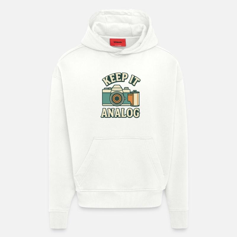 Restez analogique - Sweat à capuche bio épais oversize fabriqué en UE - OFF WHITE