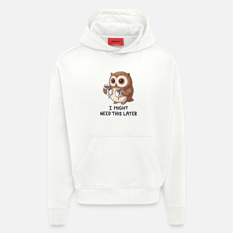Ich brauche Kaffee später - Lustige Eule - Hoodie- made by SPREAD  - OFF WHITE