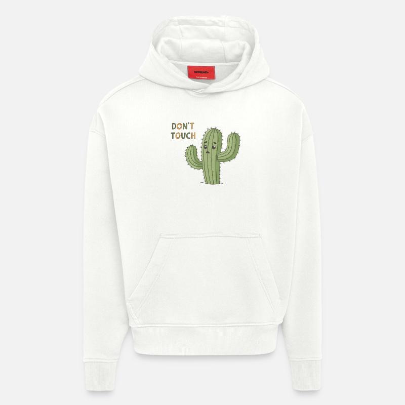Cactus Triste Avertissement Don’t Touch - Sweat à capuche bio épais oversize fabriqué en UE - OFF WHITE