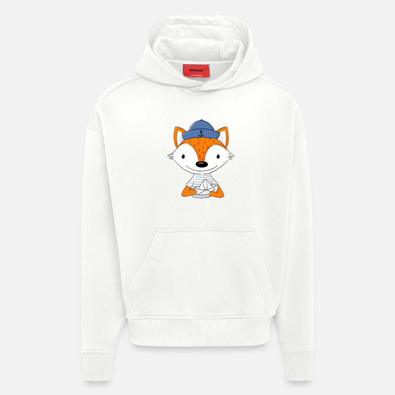 Renard marin avec bateau en papier - Sweat à capuche bio épais oversize fabriqué en UE - OFF WHITE