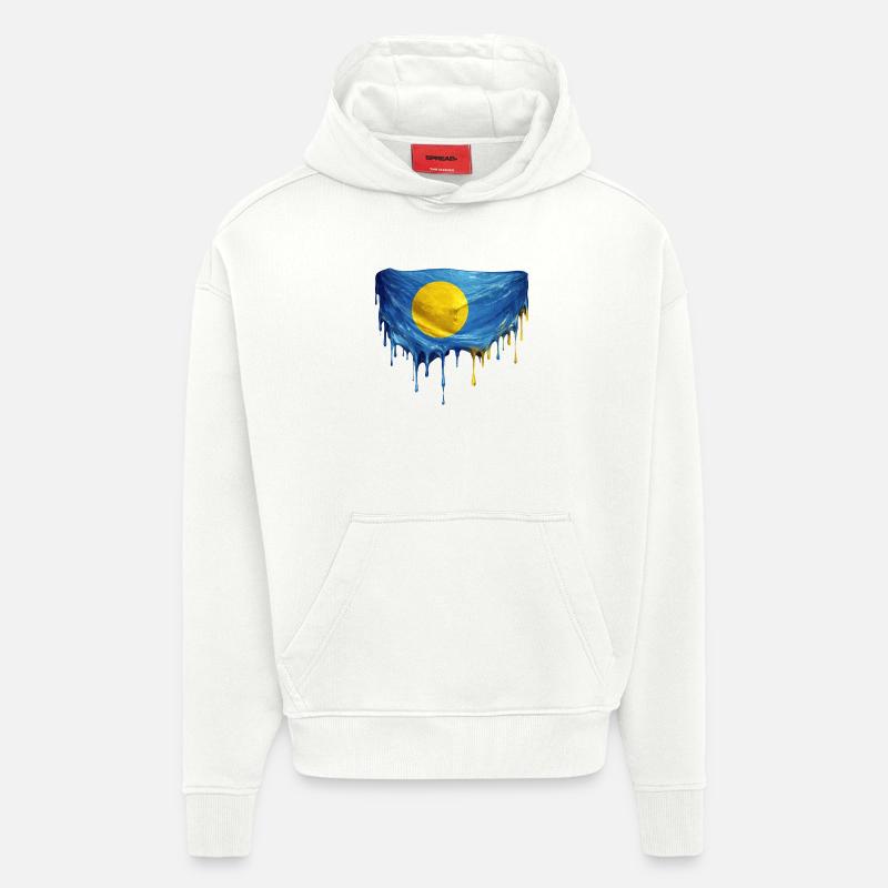 Drapeau Dégoulinant de Palaos - Sweat à capuche bio épais oversize fabriqué en UE - OFF WHITE