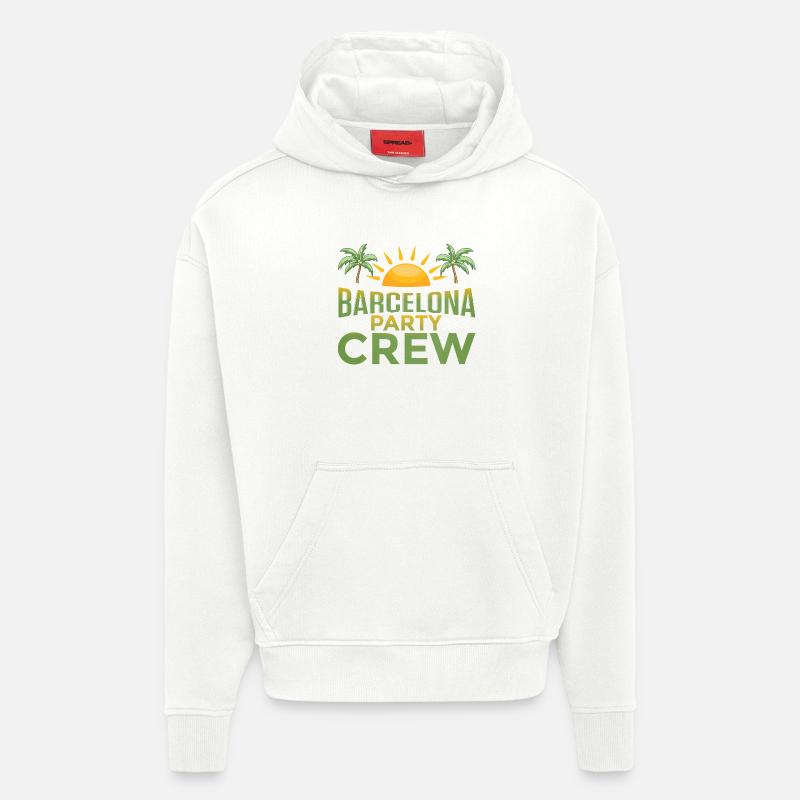 Barcelone Party Crew - Sweat à capuche bio épais oversize fabriqué en UE - OFF WHITE