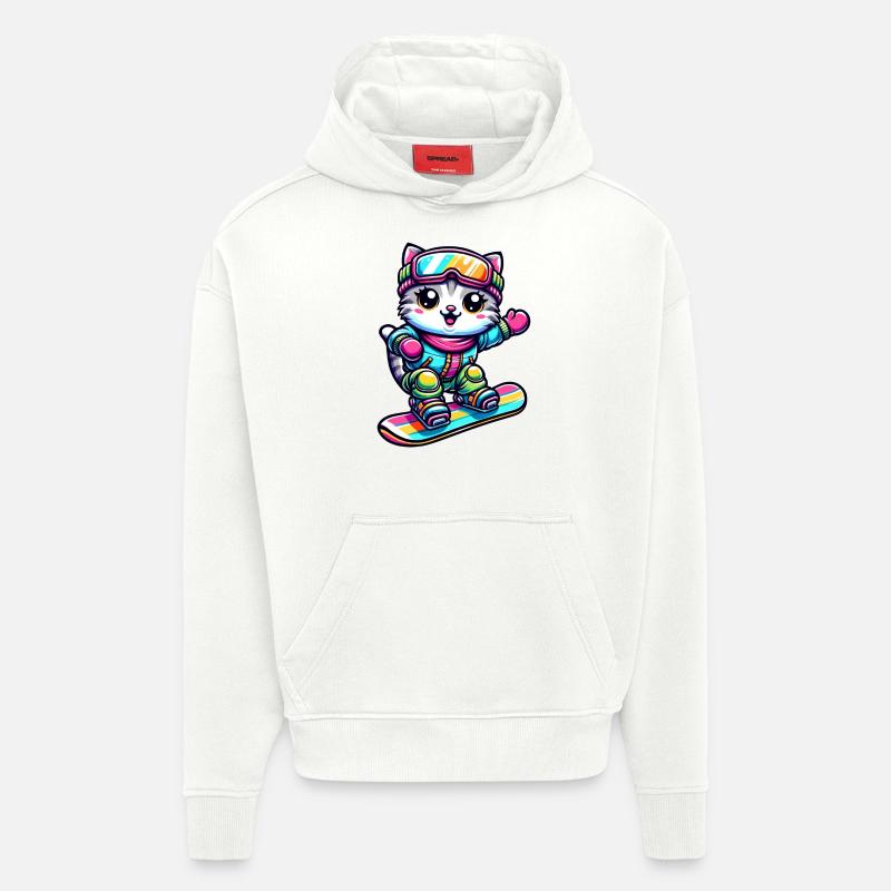 Chat Snowboard Snowboarder Mignon - Sweat à capuche bio épais oversize fabriqué en UE - OFF WHITE