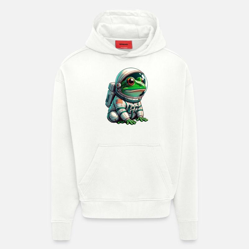 Grenouille astronaute dans l’espace - Sweat à capuche bio épais oversize fabriqué en UE - OFF WHITE