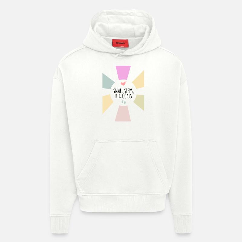 Petits pas, grands objectifs - Sweat à capuche bio épais oversize fabriqué en UE - OFF WHITE
