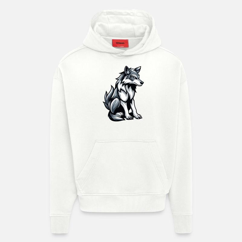 Bande dessinée loup - Sweat à capuche bio épais oversize fabriqué en UE - OFF WHITE