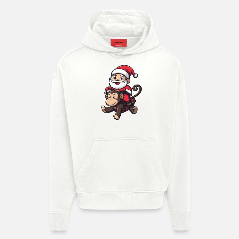 Singe Père Noël - Sweat à capuche bio épais oversize fabriqué en UE - OFF WHITE