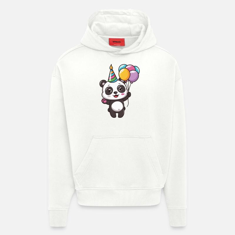 Panda Anniversaire Bande Dessinée Mignon - Sweat à capuche bio épais oversize fabriqué en UE - OFF WHITE